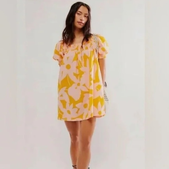 Free People Mila Printed Mini Dress in Tangerine Combo - Picture 2 of 6